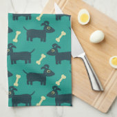 Cute Dog Pattern met Bone on Green Background Theedoek (Quarter Fold)