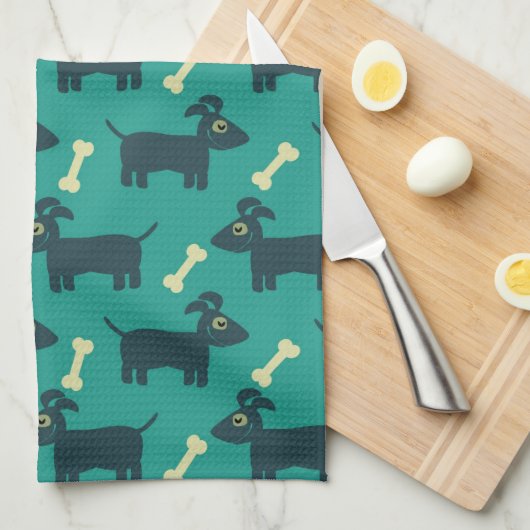 Cute Dog Pattern met Bone on Green Background Theedoek (Quarter Fold)