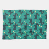 Cute Dog Pattern met Bone on Green Background Theedoek (Horizontaal)