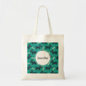 Cute Dog Pattern met Bone on Green Background Tote Bag (Voorkant)