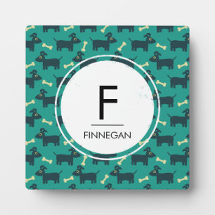 Cute Dog Pattern met diskettestoren en beenmonogra Fotoplaat