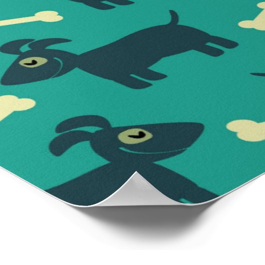Cute Dog Pattern met diskettestoren en beenmonogra Poster (Hoek)