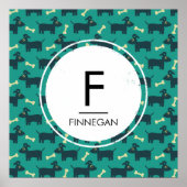 Cute Dog Pattern met diskettestoren en beenmonogra Poster (Voorkant)