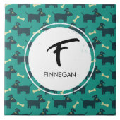 Cute Dog Pattern met diskettestoren en Bone Custom Tegeltje (Voorkant)