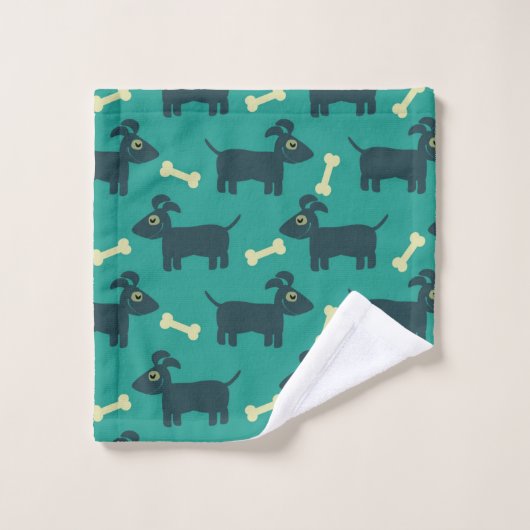 Cute Dog Pattern met diskettestoren en bot Bad Handdoek (Wasdoekje)