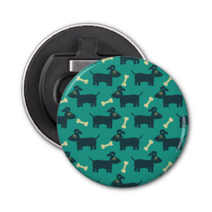 Cute Dog Pattern met diskettestoren en bot Button Flesopener