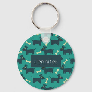 Cute Dog Pattern met diskettestoren en bot Sleutelhanger