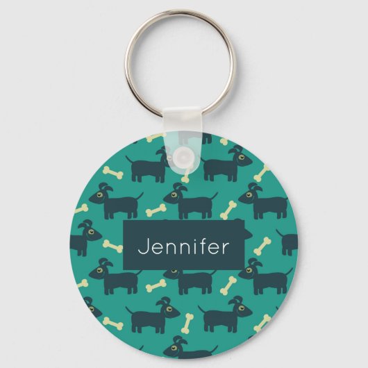 Cute Dog Pattern met diskettestoren en bot Sleutelhanger (Voorkant)