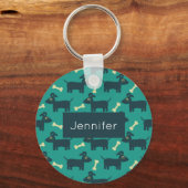 Cute Dog Pattern met diskettestoren en bot Sleutelhanger (Voorkant)