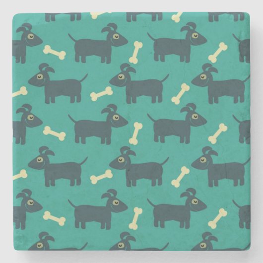 Cute Dog Pattern met diskettestoren en bot Stenen Onderzetter (Voorkant)
