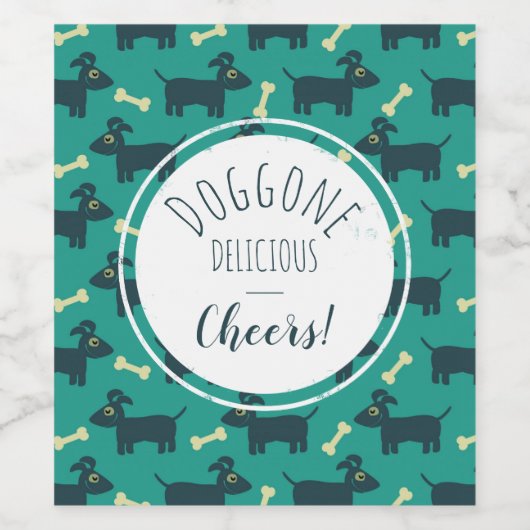 Cute Dog Pattern met diskettestoren en bot Wijn Etiket (Enkel label)