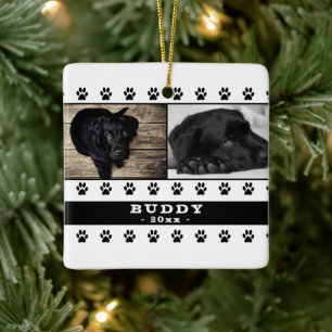 Cute Dog Paw 2 Photo Collage Kerstkeepslag Keramisch Ornament