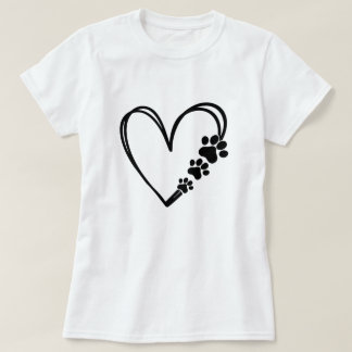 Cute Dog Paw Heart T-Shirt Pet Lover Gift