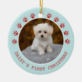 Cute Dog Paw Prins Lijst Kerstmis Keramisch Ornament (Voorkant)