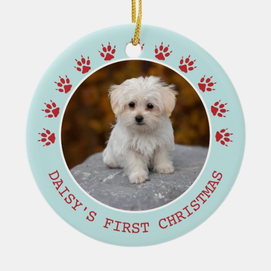 Cute Dog Paw Prins Lijst Kerstmis Keramisch Ornament (Voorkant)