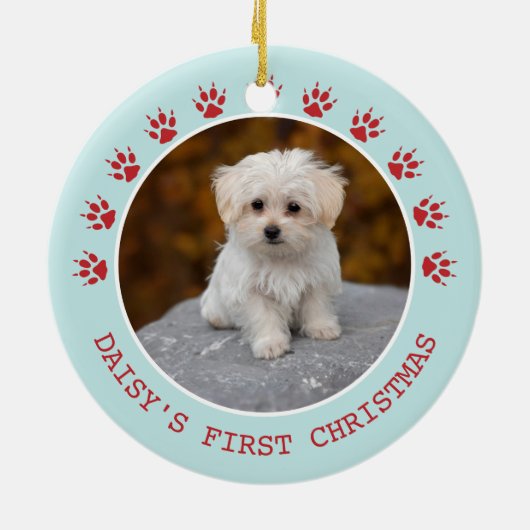 Cute Dog Paw Prins Lijst Kerstmis Keramisch Ornament (Achterkant)