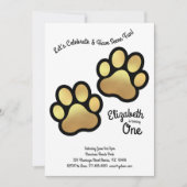 Cute Dog Paw Print Kinder 1e verjaardag Gold Black Kaart (Voorkant)
