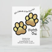 Cute Dog Paw Print Kinder 1e verjaardag Gold Black Kaart (Staand voorkant)