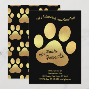 Cute Dog Paw Print Kinder 1e verjaardag Gold Black Kaart