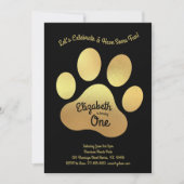 Cute Dog Paw Print Kinder 1e verjaardag Gold Black Kaart (Voorkant)