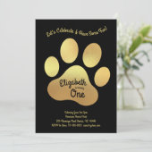 Cute Dog Paw Print Kinder 1e verjaardag Gold Black Kaart (Staand voorkant)
