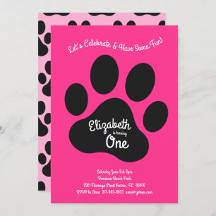 Cute Dog Paw Print Kinder 1e verjaardag Pink Kaart