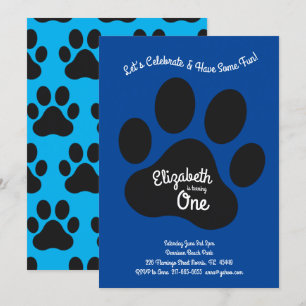 Cute Dog Paw Print Kinder 1st Birthday Party Kaart