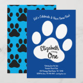 Cute Dog Paw Print Kinder 1st Birthday Party Kaart (Voorkant / Achterkant)