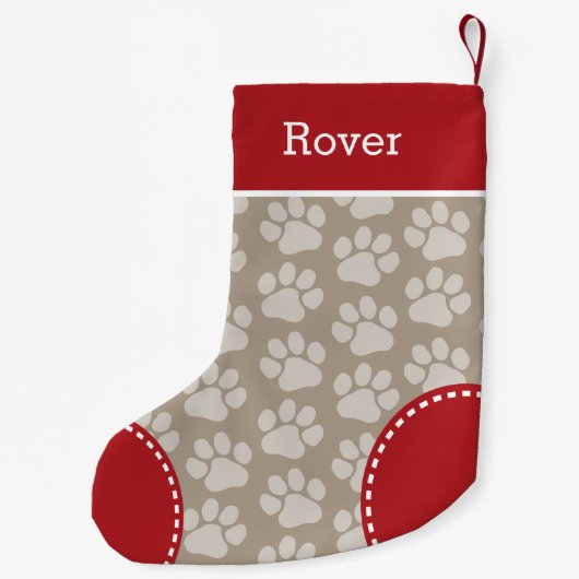 Cute Dog Paw Print Pattern Custom Pet Name Kleine Kerstsok (Achterkant)