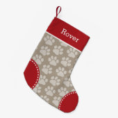 Cute Dog Paw Print Pattern Custom Pet Name Kleine Kerstsok (Voorkant (Hangend))