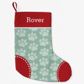 Cute Dog Paw Print Pattern Custom Pet Name Kleine Kerstsok (Voorkant)