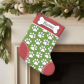 Cute Dog Paw Print Pattern Custom Pet Name Kleine Kerstsok