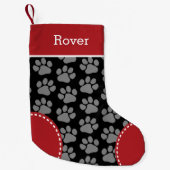 Cute Dog Paw Print Pattern Custom Pet Name Kleine Kerstsok (Voorkant)