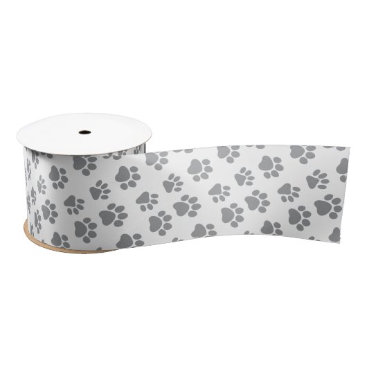 Cute Dog Paw Prints voor Hondenliefhebbers V09 GRA Satijnen Lint (Spoel)