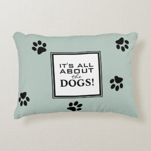 Cute Dog Paw Typography Hondenliefhebber Green Accent Kussen