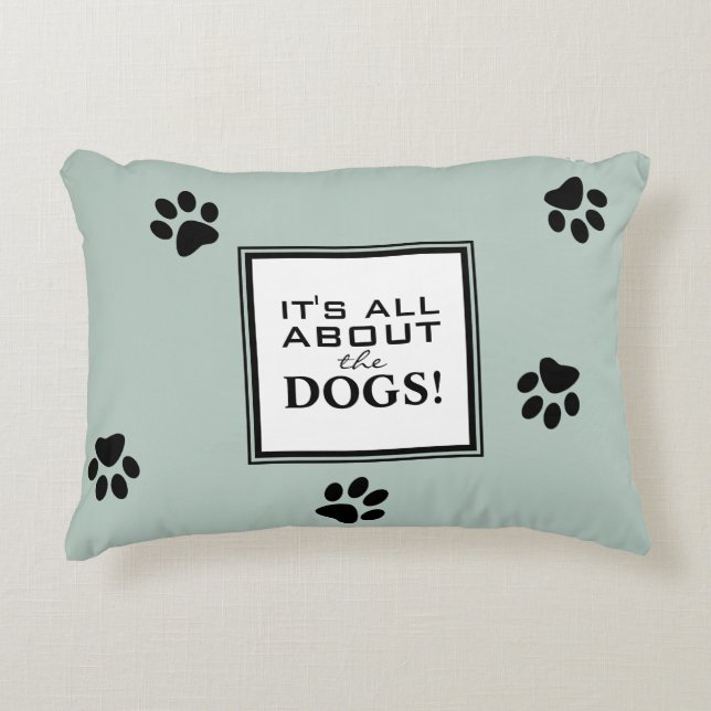 Cute Dog Paw Typography Hondenliefhebber Green Accent Kussen (Voorkant)