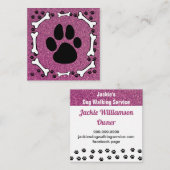 Cute Dog Paws Botten Roze Glitter Pet Service Vierkante Visitekaartje (Voorkant / Achterkant)