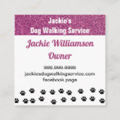 Cute Dog Paws Botten Roze Glitter Pet Service Vierkante Visitekaartje (Achterkant)