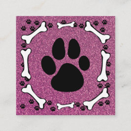 Cute Dog Paws Botten Roze Glitter Pet Service Vierkante Visitekaartje