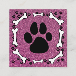 Cute Dog Paws Botten Roze Glitter Pet Service Vierkante Visitekaartje
