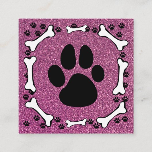 Cute Dog Paws Botten Roze Glitter Pet Service Vierkante Visitekaartje (Voorkant)