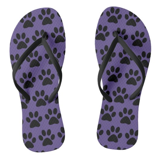 Cute Dog Paws Print Pattern Stijlvol zwart Paars Teenslippers (Voetbed)