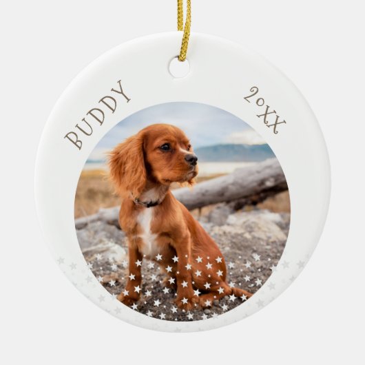 Cute Dog Pet 2 Foto's Star Pattern Kerstmis Keramisch Ornament (Voorkant)