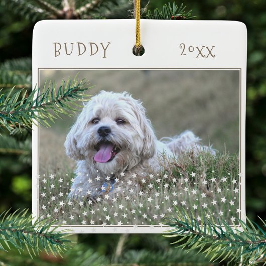 Cute Dog Pet 2 Foto's Star Pattern Kerstmis Keramisch Ornament