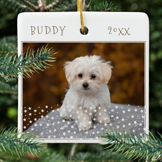 Cute Dog Pet 2 Foto's Star Pattern Kerstmis Keramisch Ornament