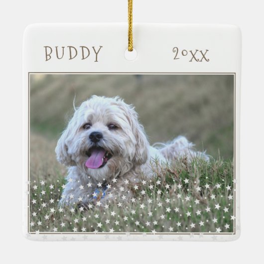 Cute Dog Pet 2 Foto's Star Pattern Kerstmis Keramisch Ornament (Achterkant)