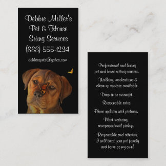 Cute Dog Pet en House Sitting with Butterflies Visitekaartje