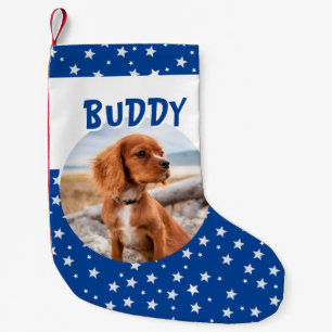 Cute Dog Pet Photo Blue Star Patroon Kleine Kerstsok