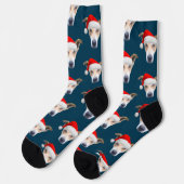 Cute Dog Pet Photo Navy Blue Red Kerstmis Sokken (Links)