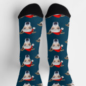 Cute Dog Pet Photo Navy Blue Red Kerstmis Sokken (Top)